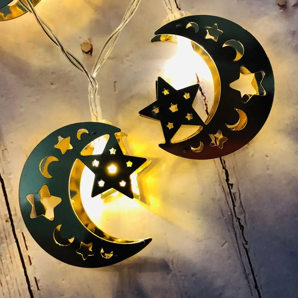 

Iron Art LED Light Strings Muslim Ramadan Festival Star Moon Shape Decoration Hang Pendant LED Light Strip