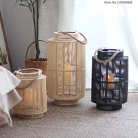 rattan wind lamp portable candlestick ornaments hotel model room balcony decoration lanterns nordic simple japanese style a
