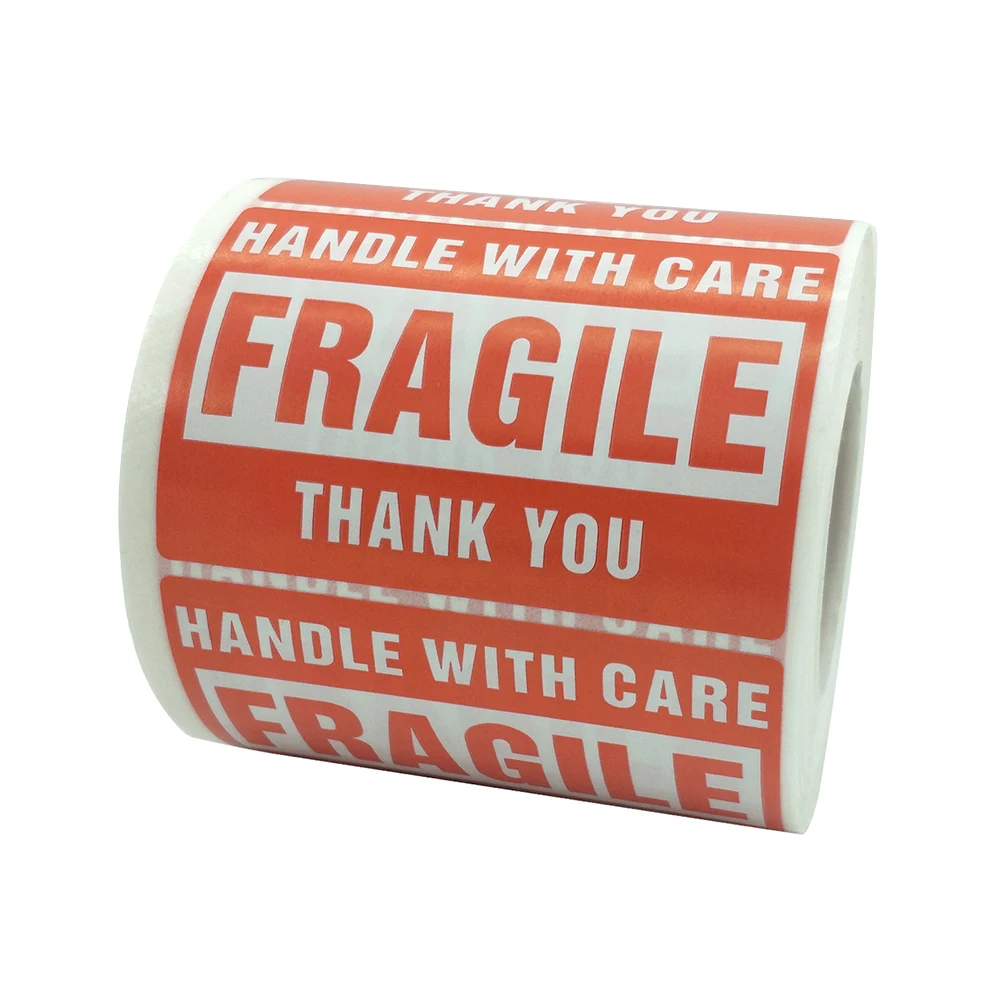 

2rolls Goods Decoration Thank You Handle With Care Warning Fragile Sticker Notice Adhesive Shipping Label Easy Apply Packaging