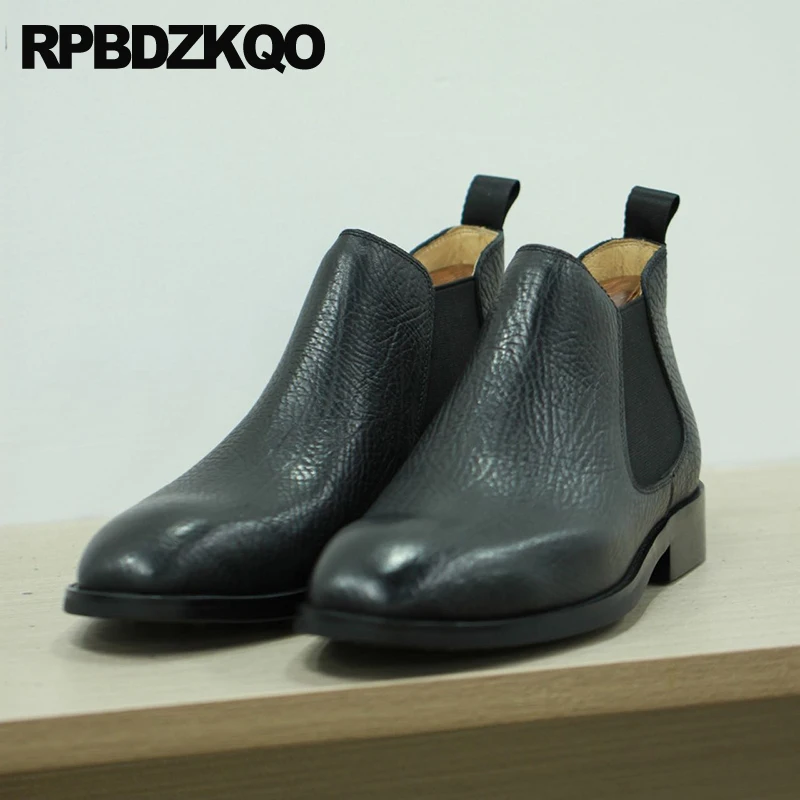 

Solid Ankle Square Toe Cow Skin European Plain Short High Quality Flats Boots Dress Autumn Slip On Shoes Chelsea Men Booties