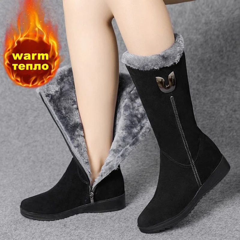 

Warm Chelsea High Boots Women 2023 New Winter Shoes Woman Flats Fashion Gladiator Motorcycle Plush Boots Suede Fur Zapatos Mujer