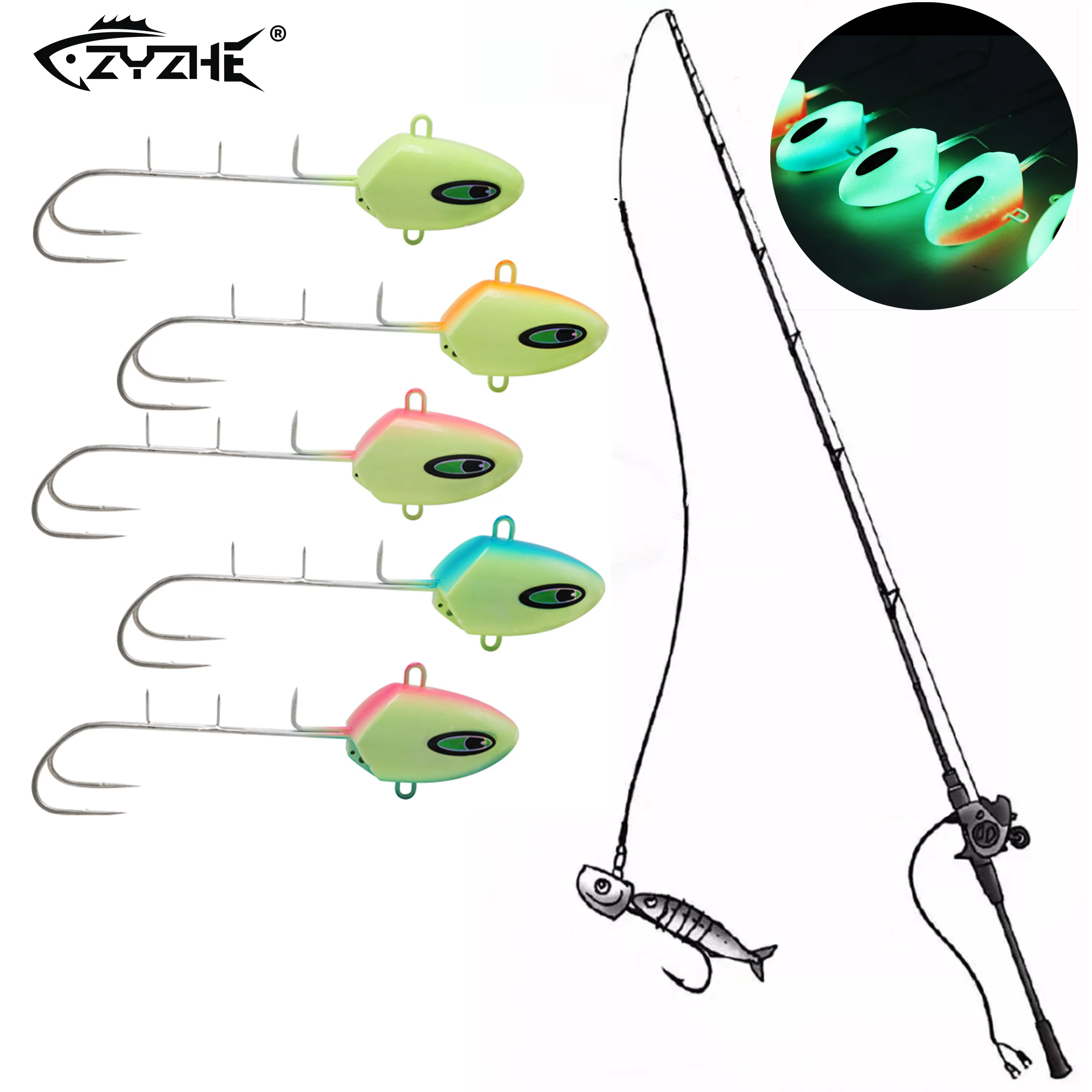 

ZYZ Sea Fishing Hooks Luminous Lead Double Hook With Fishing Bait Stinger Spikes Hairtail Fishhooks Ocean-Fishing Tackle
