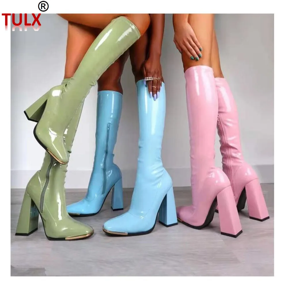 

Женские сапоги до колена на молнии, высокие кожаные сапоги на очень высоком каблуке, сезон осень-зима, 2023