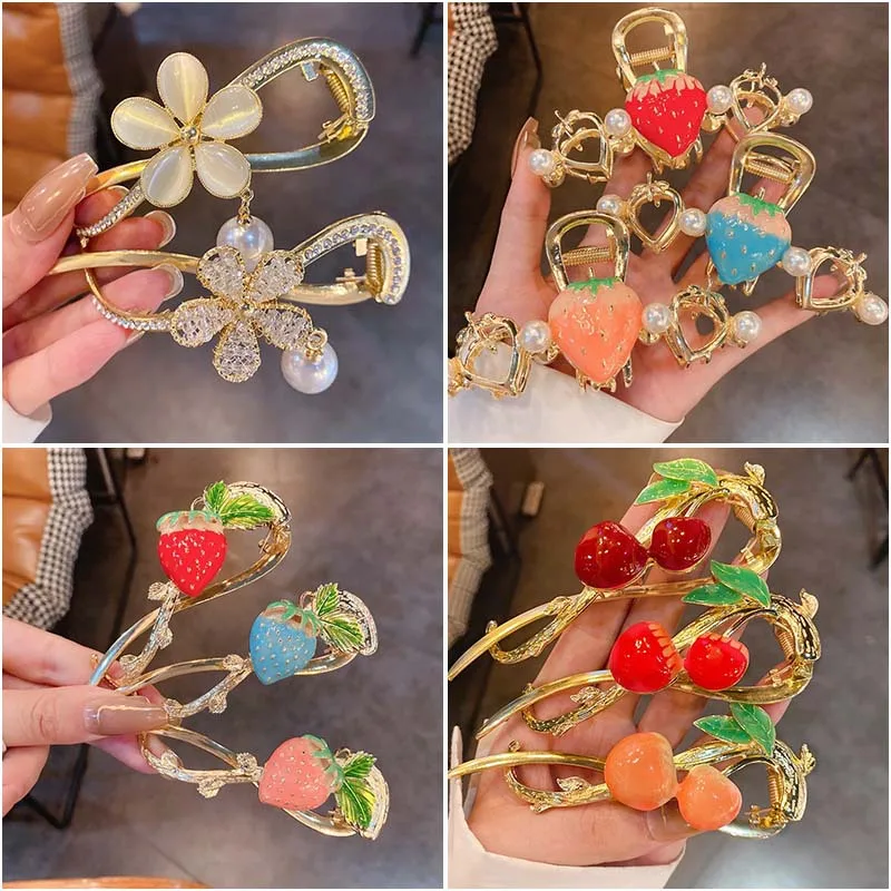 

Pearl Inlaid Diamond Crystal Fruit Flower Hairpin, Idyllic Style, Small And Fresh Net Red Grip Clip, New Versatile Fashion