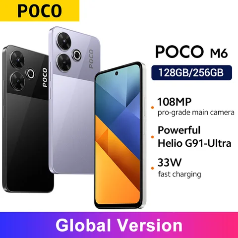 Глобальная версия POCO M6 4G Смартфон 108MP камера профессионального класса Helio G91 Ultra 6,79 "90 Гц дисплей 33 Вт быстрая зарядка аккумулятор 5030 мАч