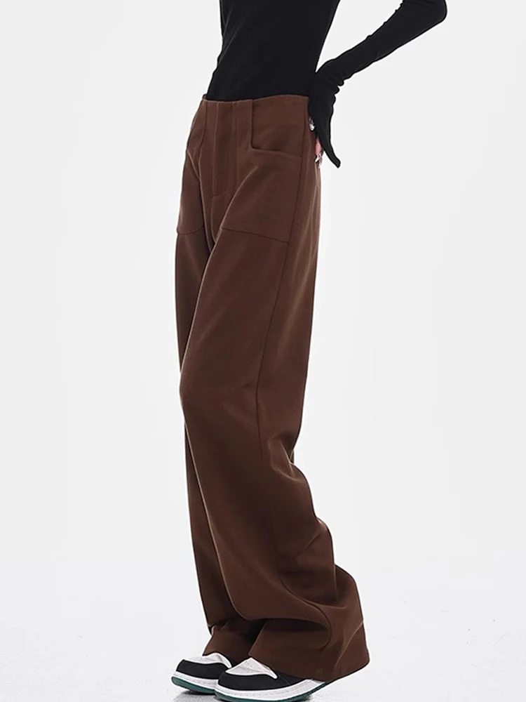 MK Coffee Color Thickened Wide-Leg Suit Pants Women Winter New Drape Loose Slimming Straight Casual Mopping