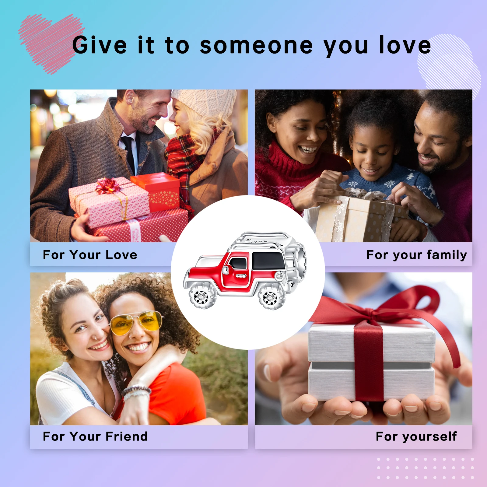 Стерлингового Серебра 925 красный джип автомобильный кулон подвеска подходит для