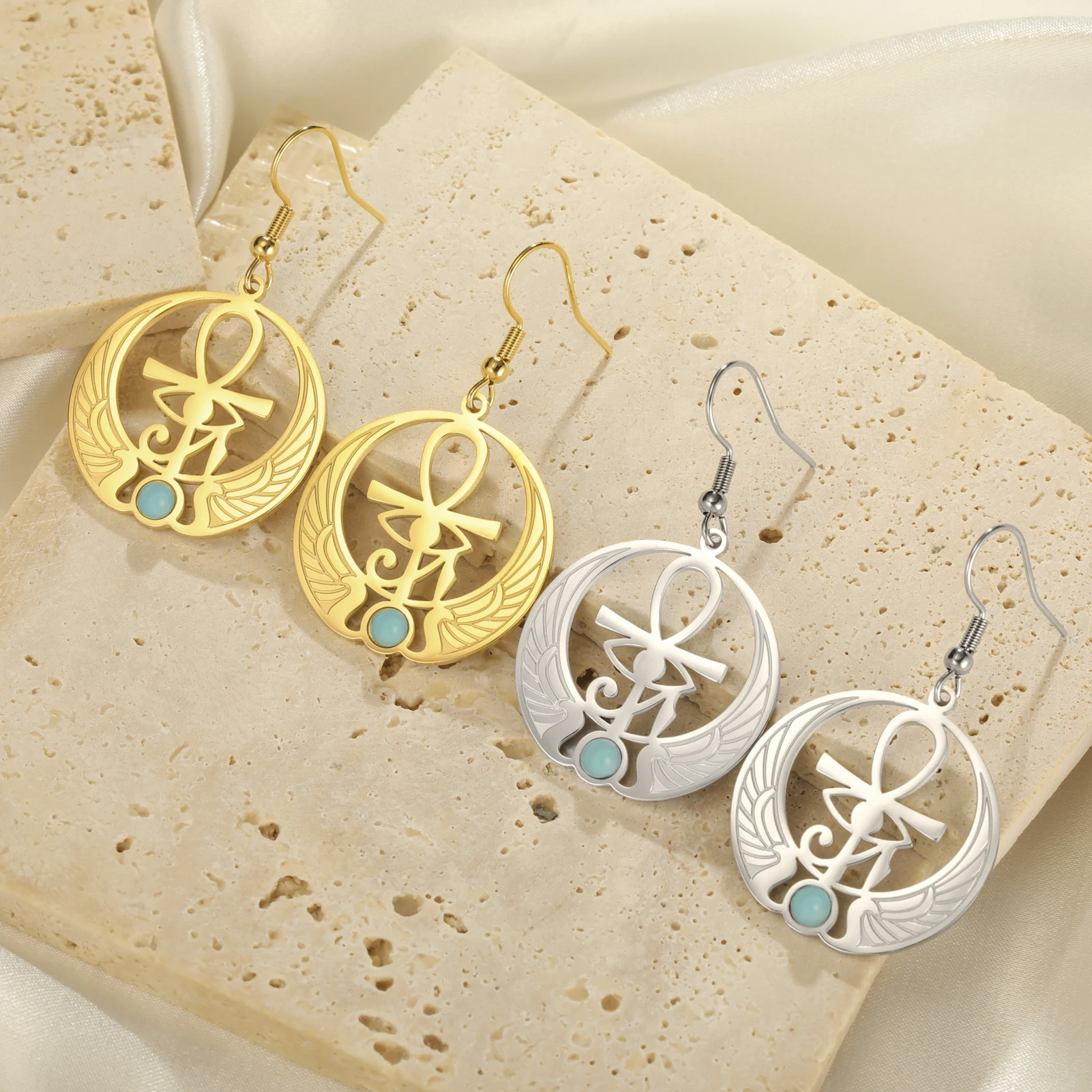 Teamer египетские серьги в форме глаз хора круглые из нержавеющей стали с бирюзовым