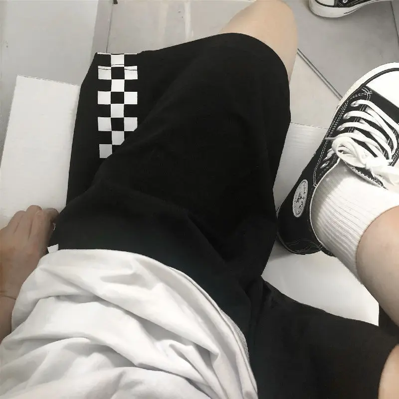 Summer Women Men Shorts Geometric Printing Loose Elastic Waist Sport Casual Solid Streetwear Korean Style