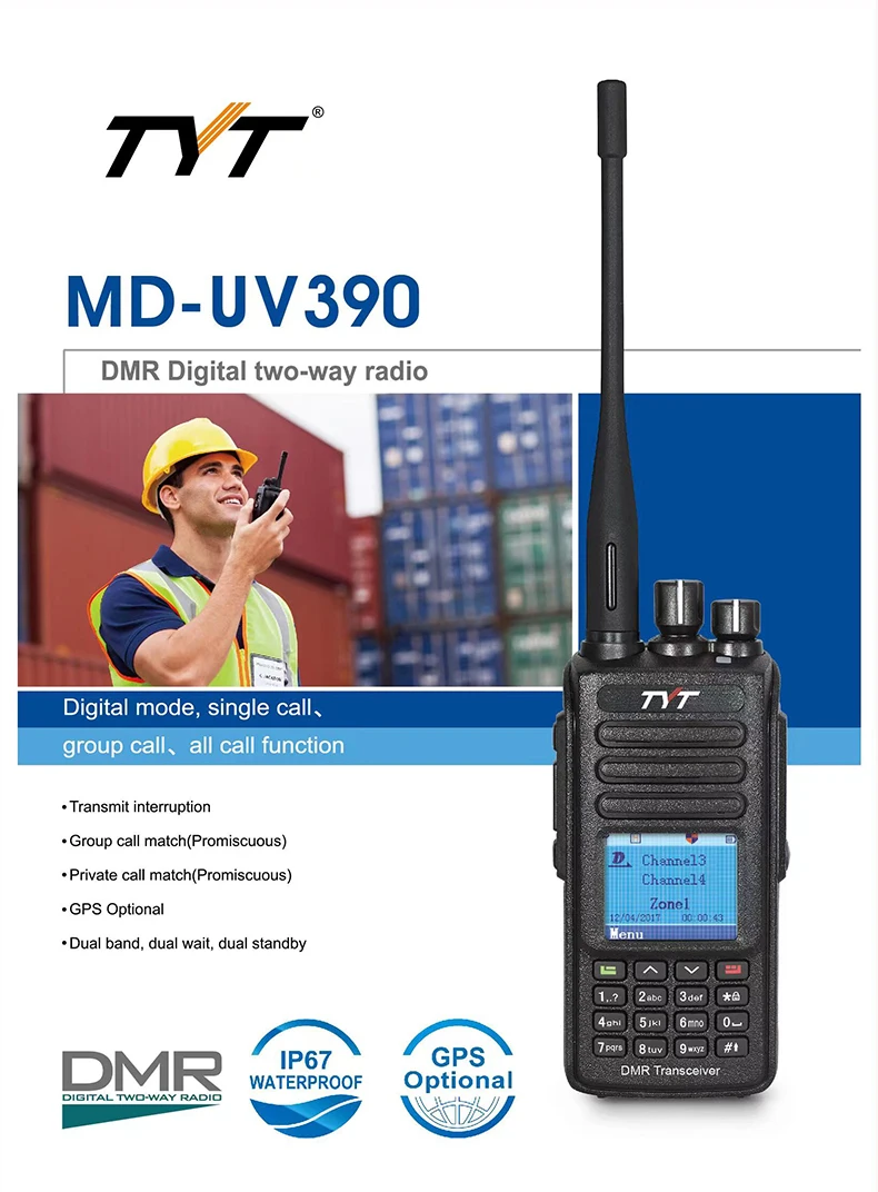 TYT MD-390 DMR Digital Walkie Talkie UV390 IP67 Waterproof Dual Band UV transceiver GPS Optional Upgrde of MD-390 USB cable