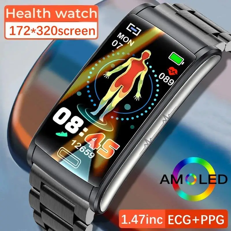 

New E600 Blood Glucometer Health Smart Watch Men's ECG+PPG Blood Pressure Measurement IP68 Waterproof Sports Women's Bracelet