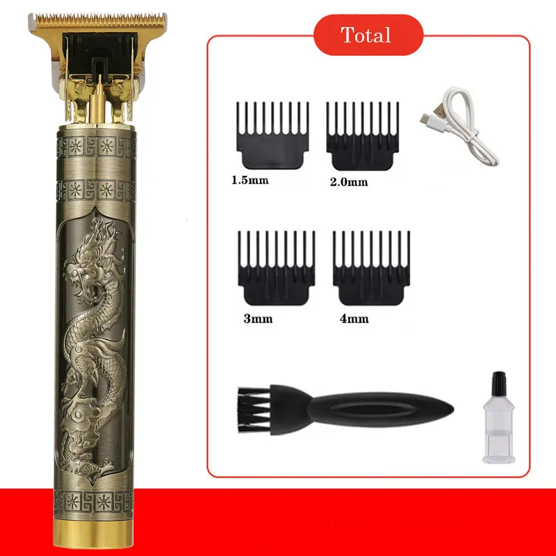 USB Electric Hair Clipper Trimmer All In One Gold Light Head  Rechargeable Hair Clipper Oil Head Hair Carving Mark Razor