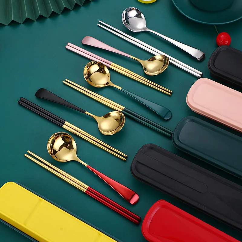 

Portable Cutlery With Case Dinnerware Set Eco Friendly Dish Kitchen Accessories Creative Stainless Steel Spoon Chopsticks Cover