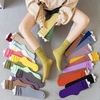 women socks high school girls high socks solid colors soft breathable loose cotton solid colors long socks woman winter summer