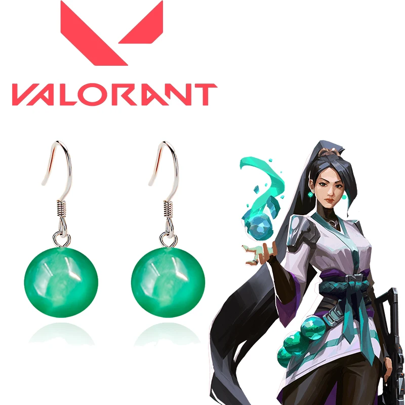 

Game VALORANT Earrings Valorant Sage Green Ball Pendant Earring Ear Clips for Women Men Cosplay Accessory Prop Gift