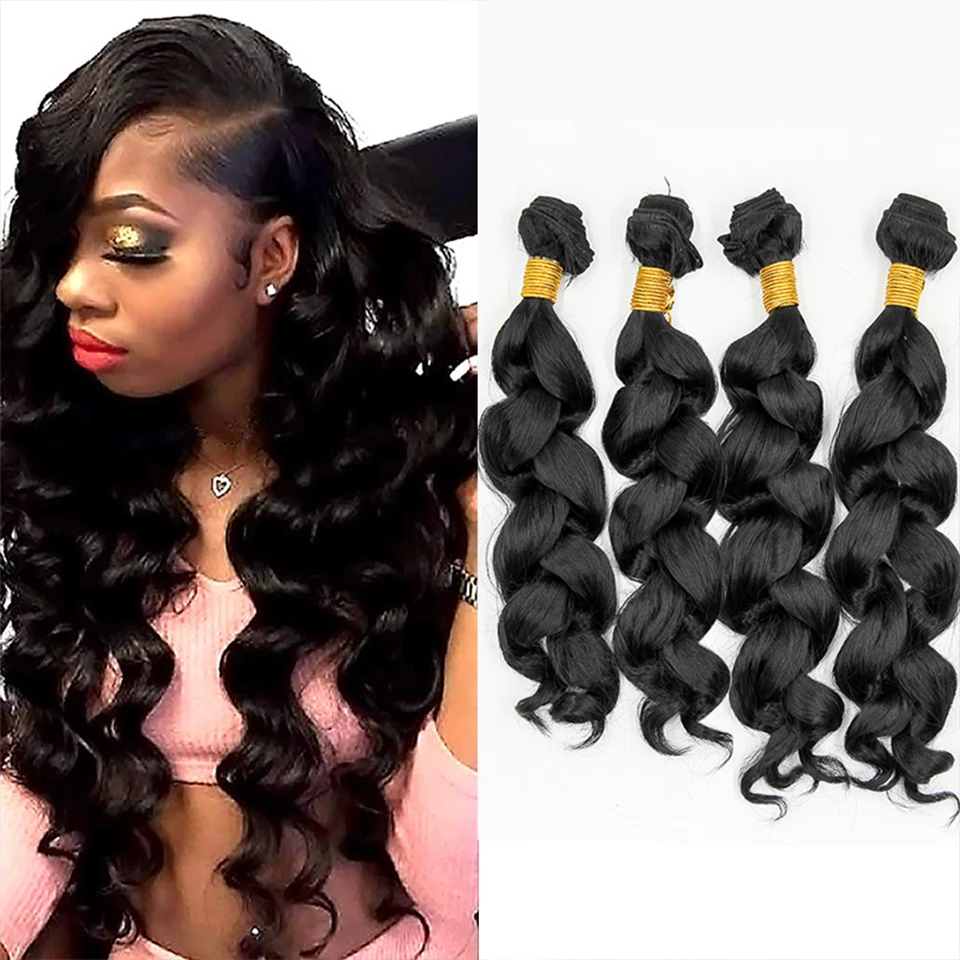 Loose Deep Wave Bundles Synthetic Hair Extensions For Black Women 4 Bundles Loose Curly Wig Weaving 16 18 Inches Synthetic Wigs