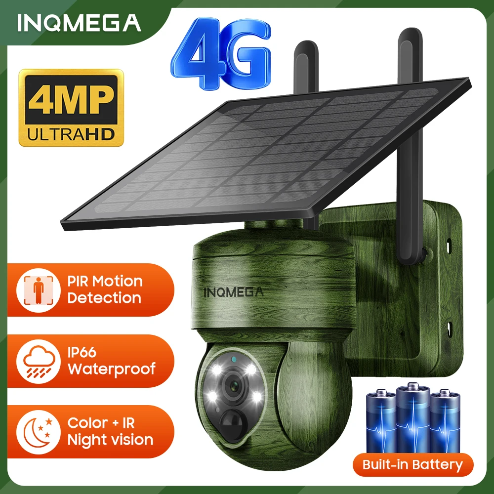 INQMEGA 2K 4MP Solar Security Camera 4G SIM Wireless Outdoor Solar Panel Camera Human/Animal Detection Wildlife Surveillance Cam