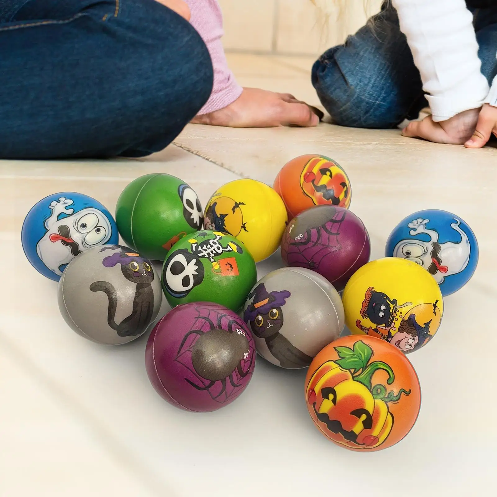 

12x Halloween Toy Balls Lightweight Pumpkin Skull Pattern Sponge Ball 6.3cm Colorful Bouncing Balls Stress Balls for Children