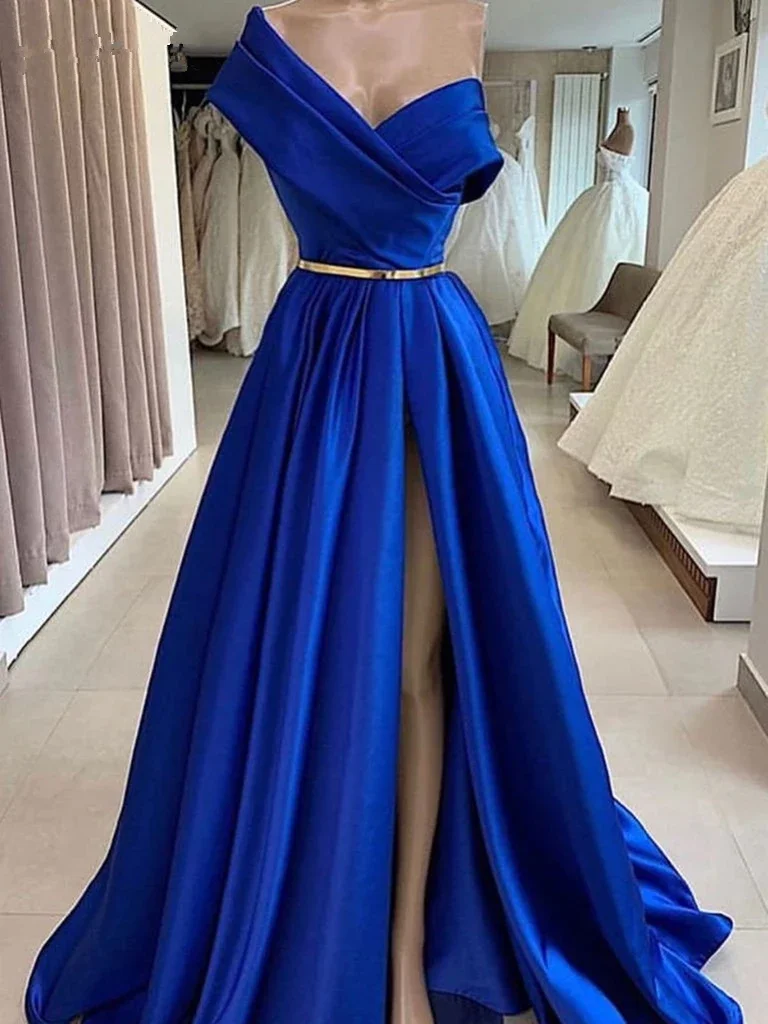 

Женское блестящее вечернее платье, Радужное Королевское синее платье-трапеция с V-образным вырезом, Длинная накидка на одно плечо, платье в пол для свадебной вечеринки