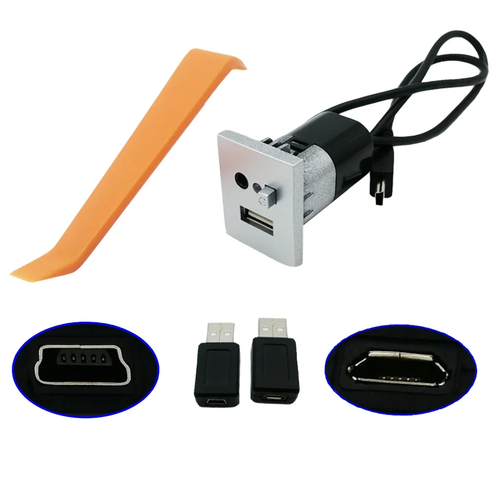 

Серебристый USB-адаптер, вход AUX, мини-кабель, разъем USB, кнопка интерфейса, переключатель для Ford Focus 2 mk2 2009 2010 2011