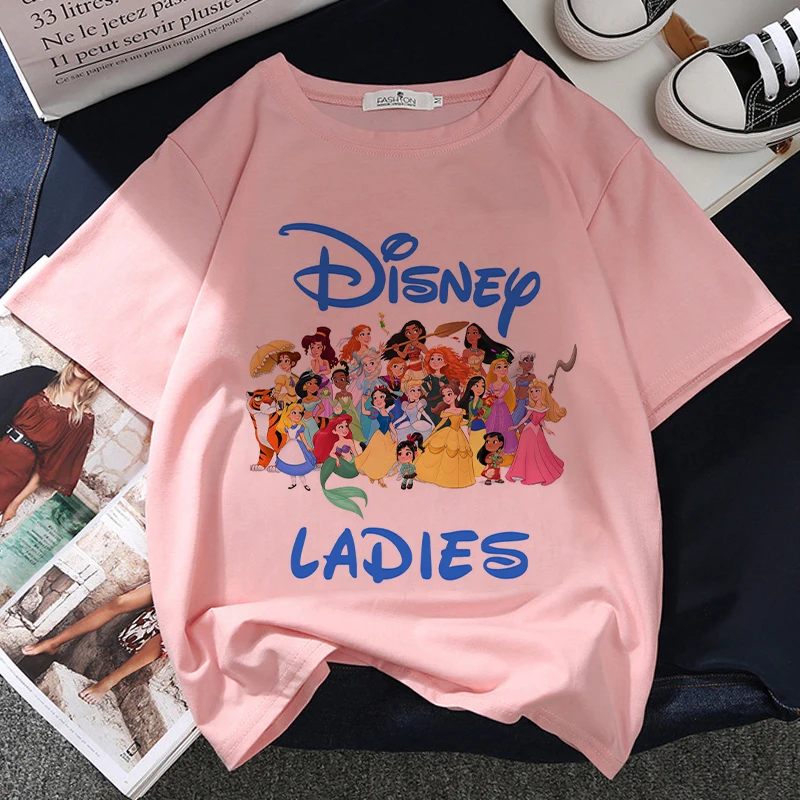 

Футболка женская с графическим принтом и принтом Принцессы Диснея, розовая эстетичная футболка в стиле Харадзюку, футболка в стиле K-POP, Нови...