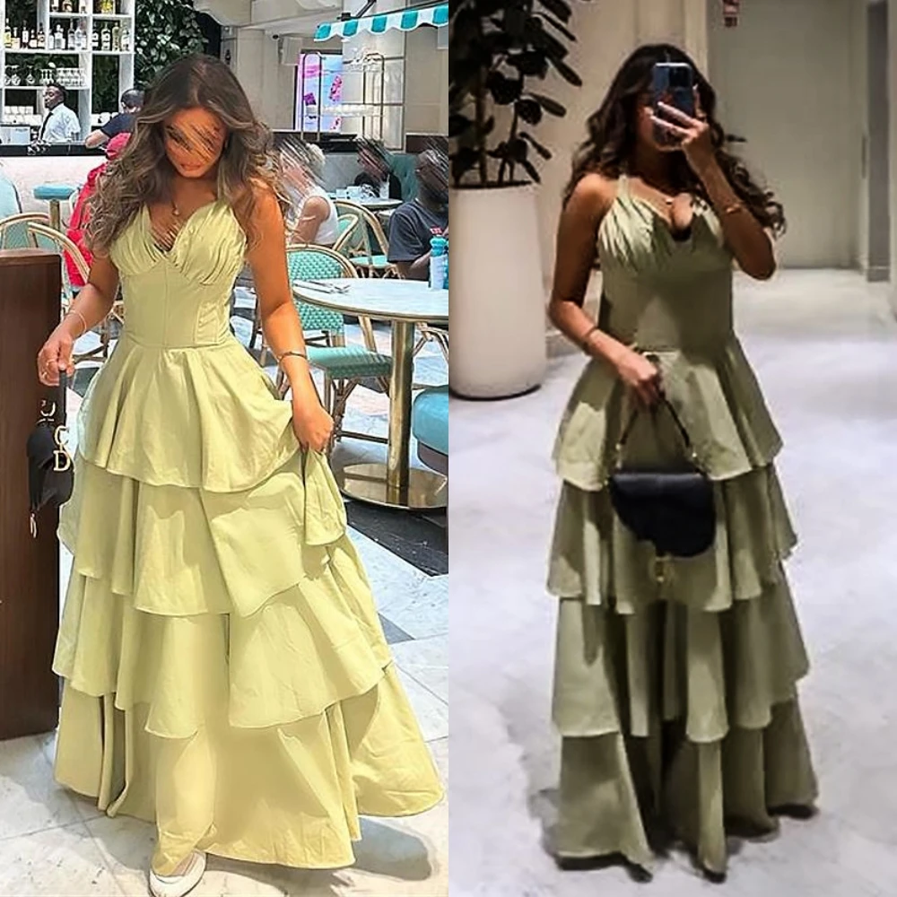 

Выпускные платья Eleagnt с V-образным вырезом на тонких бретельках, женское платье в пол без рукавов, многослойные Вечерние платья из тафты