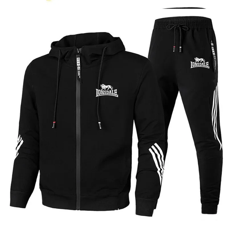 

2023 LONSDALE Fall New Printed Letter LONSDALE Splicing Men's Zip Hoodie + Casual Pants Slim Men's Sportswear Two-Piece Set