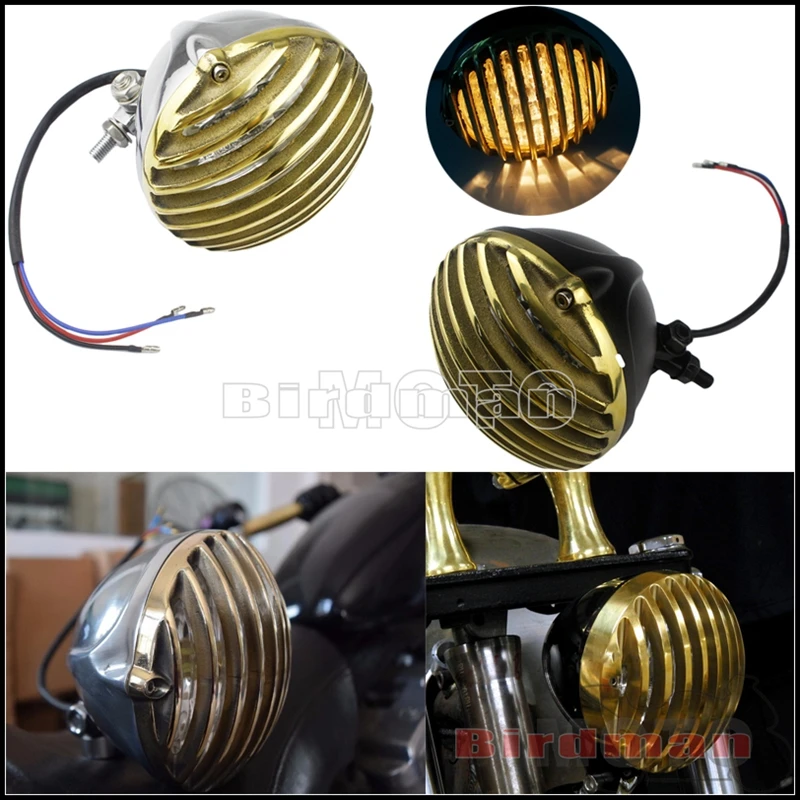 

Emark Motorcycle Old School Headlight Retro Brass Grilled Bezel Cover Front Headlamp For Harley Dyna Bobber Chopper Cafe Racer