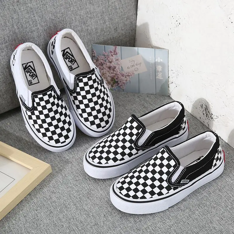 

2022 Newest Children Canvas Shoes Plaid Boys and Girls Pedal Lazy Shoes Fashion Low-cut Cloth Shoes Fashion Shoes Flats Student