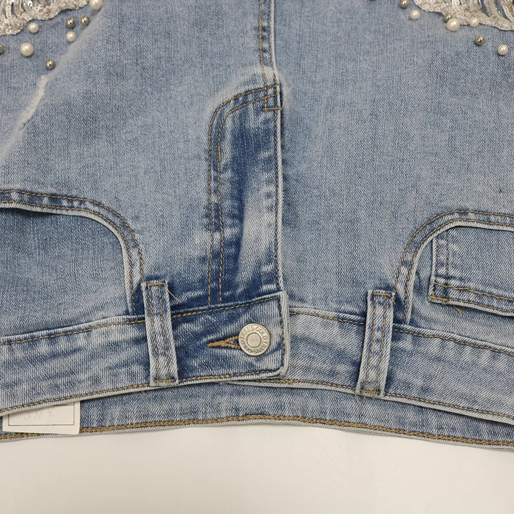 Jeans Shorts Trousers for Women High Waisted Beaded Tassel Fashion Elegant Summer 2022 New Light Blue Denim Short Pants Trousers