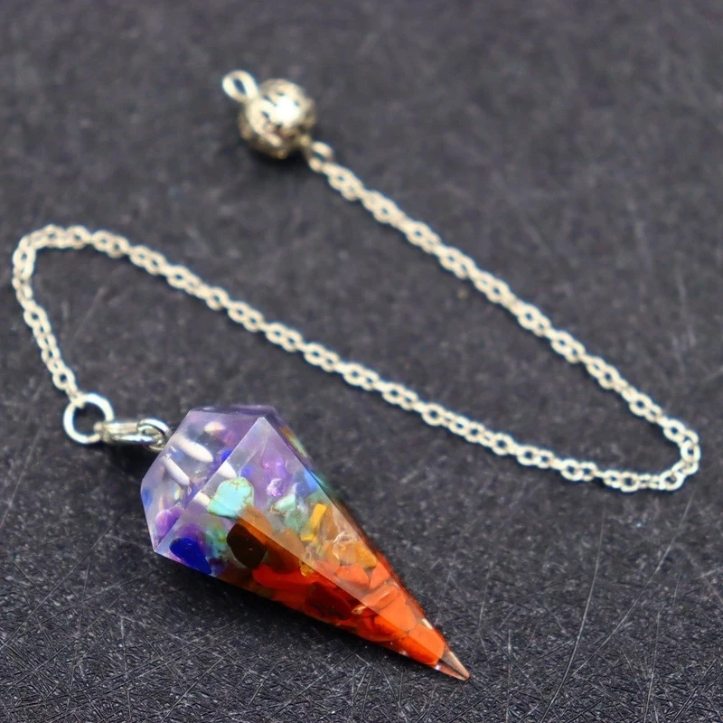 

Hexagonal Resin 7 Chakra Pendulums for Dowsing Divination Natural Chip Stone Quartz Reiki Pendulum Amulet Spiritual Pendulo X041