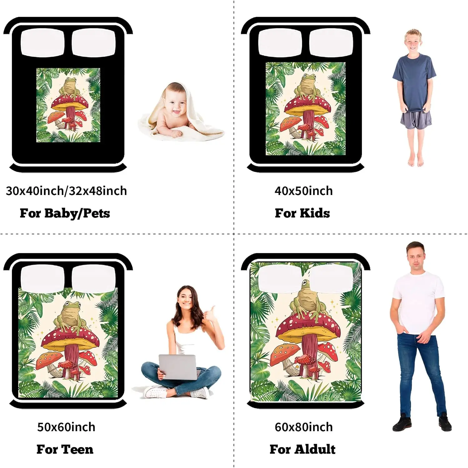 Manta de Hongo para niños Franela Felpa Suave con Setas Rana Mujeres y niñas Ligera acogedora mullida