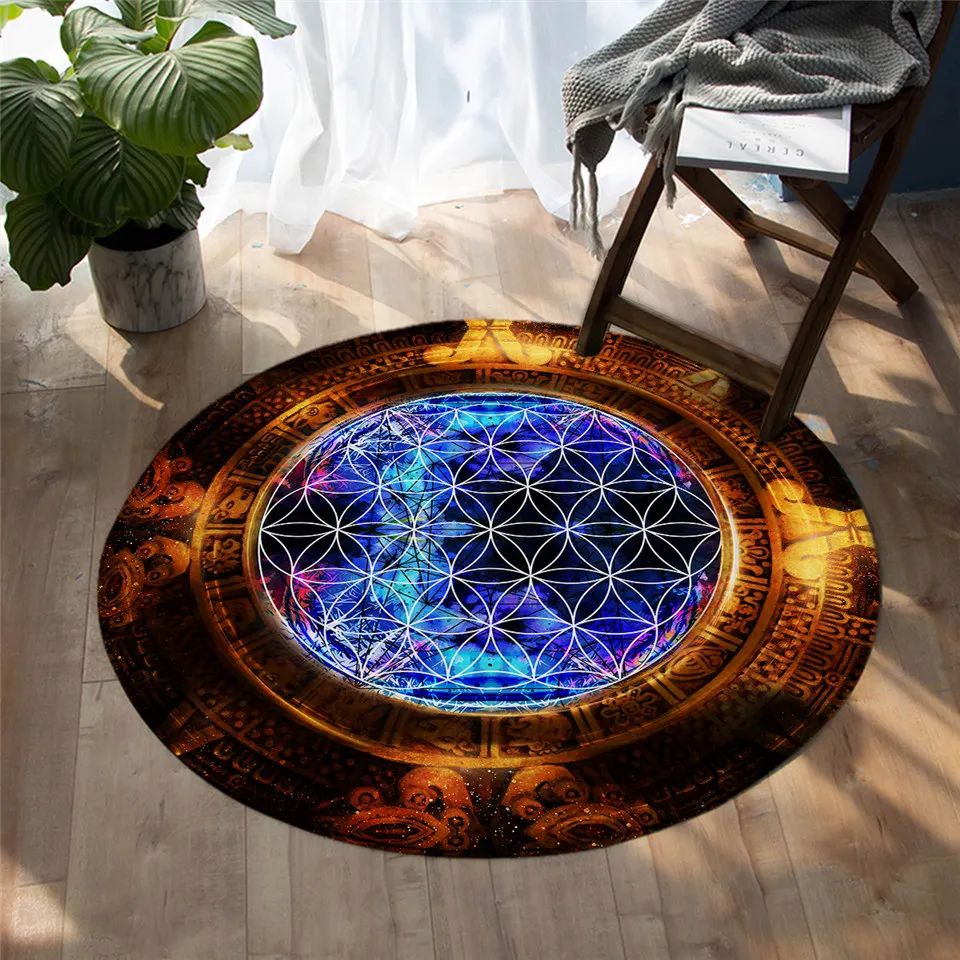 

Flower of Life Bedroom Carpets Mayan Calendar Round Area Rug Abstract Ancient Floor Rug Sacred Geometry Mat Rug