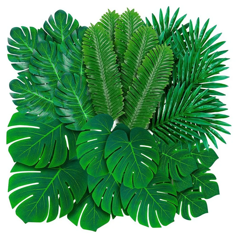 

108 упаковок, искусственные тропические Пальмовые Листья, искусственные зеленые Пальмовые Листья с стеблями для Гавайских деревьев