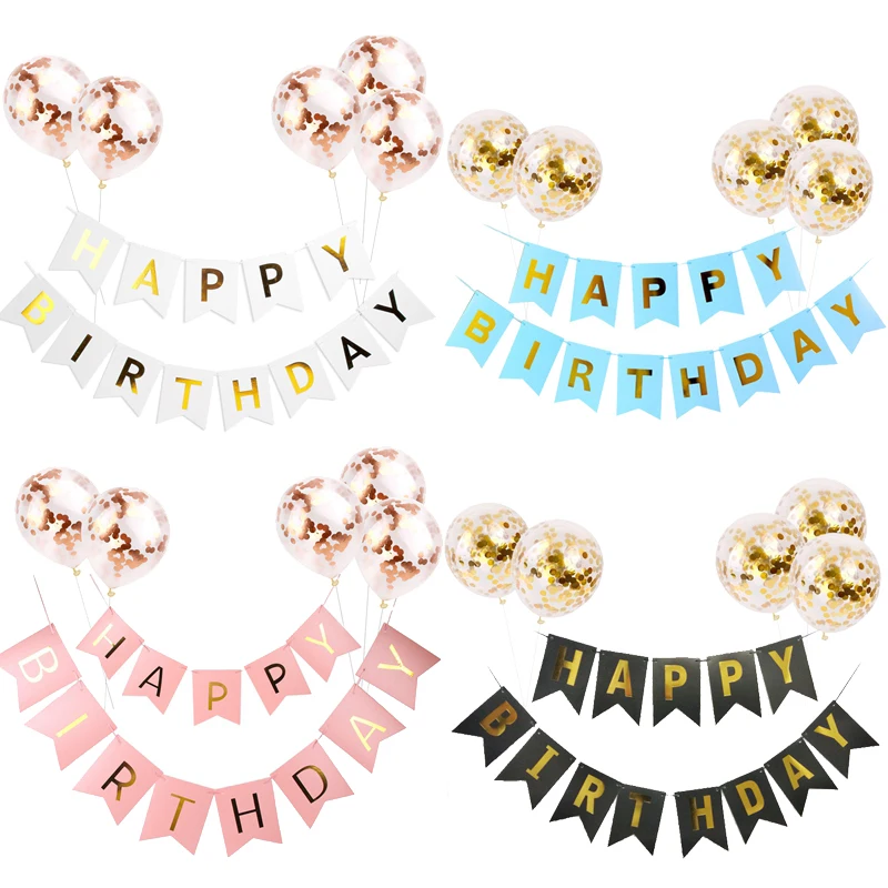 

1set Happy Birthday Letter Banner Rose Gold blue Confetti latex Balloons Birthday Party Decorations Baby Shower gift Baloon