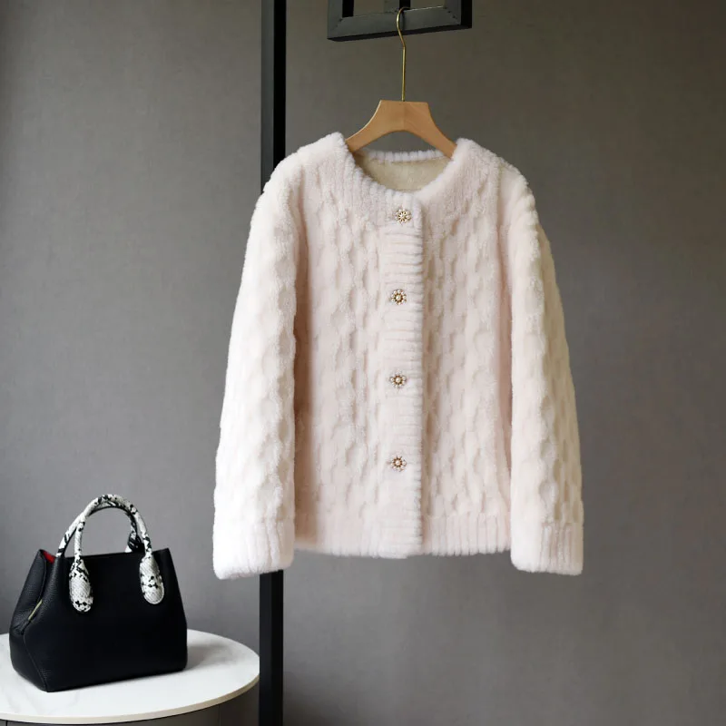 Women Genuine Wool Coats 2022 New Fashion Warm Jackets Female Natural Lamb Fur Overcoats Office Lady Tops Autumn Winter C56