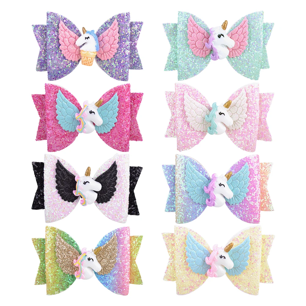 

3.4Inches Unicorn Glitter Bows Hair Clips For Kids Girls Boutique Hair Clip Dance Party Hairpins Cute Headwear Hair Accessories
