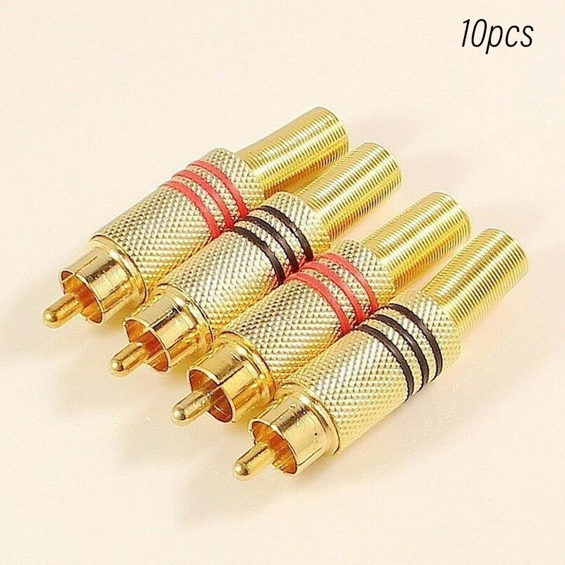 

2022 Brand New 10Pcs Metel RCA Phono Male Plug Non Solder Connector Adapter Terminal AV Audio And Video Plug