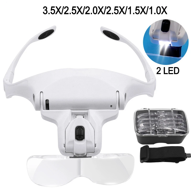 

Eyelash Extension 5 Lens Adjustable Headband LED Light Magnifying Glass Magnifier Glasses Lamp Eyelash Makeup Tool