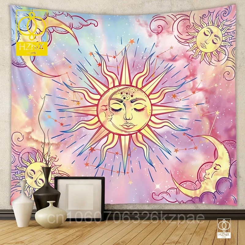 

European Sun and Moon Tapestry Nordic Style Wall Hanging Sandy Beach Throw Rug for Bedroom Living Room Home Decor Aesthetic