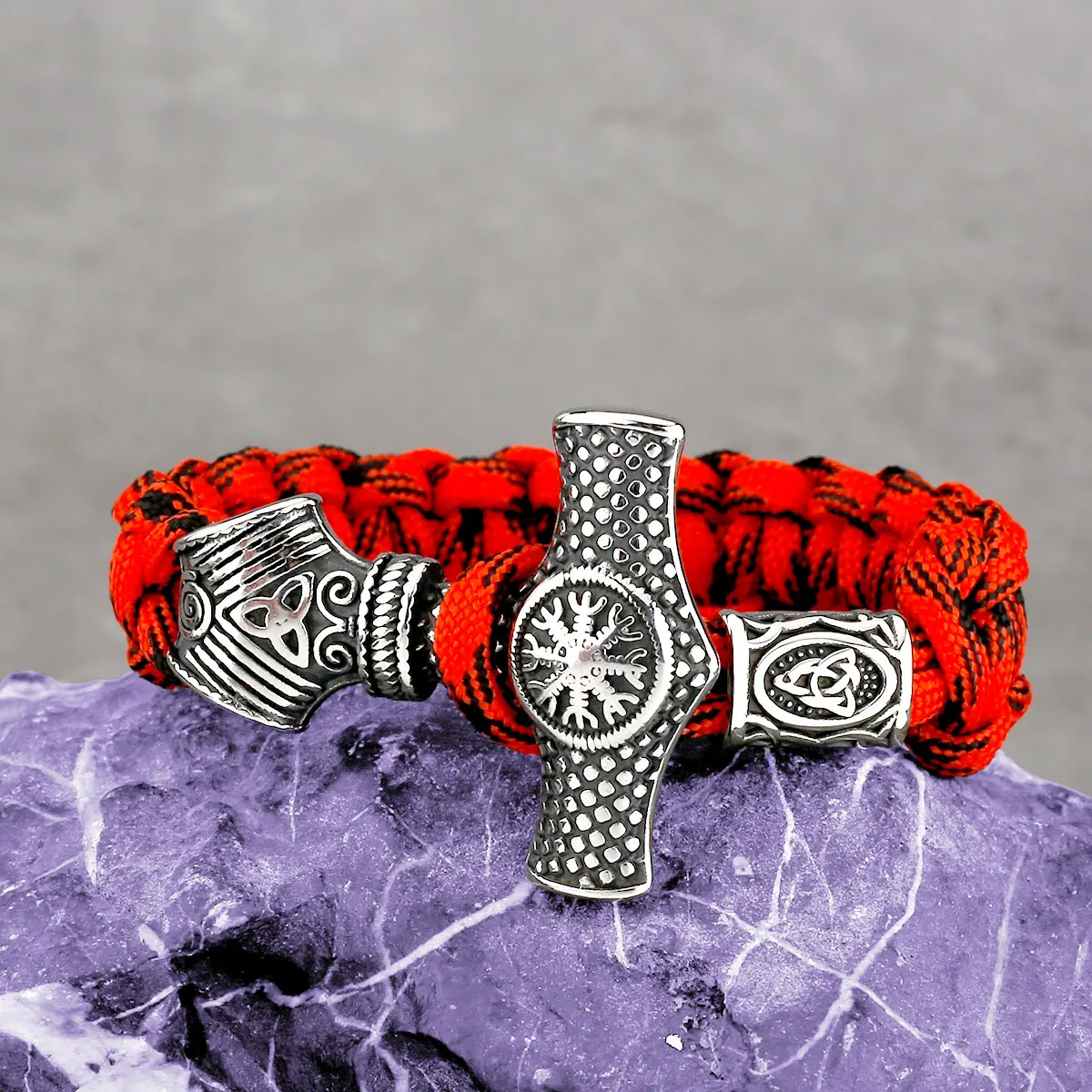 

Vikings Stainless Steel Compass Men's Bracelet Fashion Simple Thor's Hammer Handmade Bead Bracelet Charm Jewelry Accessories