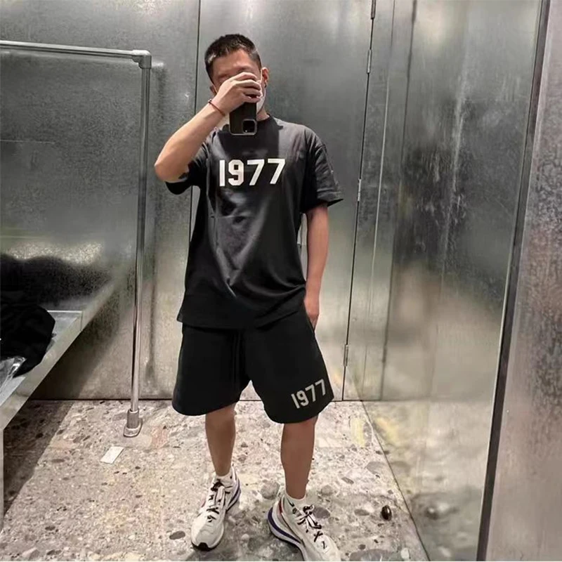 100% Cotton Summer Men T-shirts Shorts Two Piece Sets Nationals Geographics Tracksuit Sportswear Korea Brand Clotheing For Man