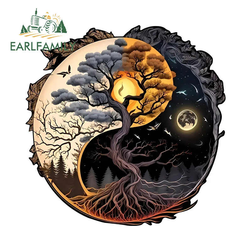 

EARLFAMILY 13 см x 12,7 см японское дерево бонсай Инь Янь Автомобильная Наклейка Красочный холодильник доска для серфинга Наклейки Забавный шлем графика
