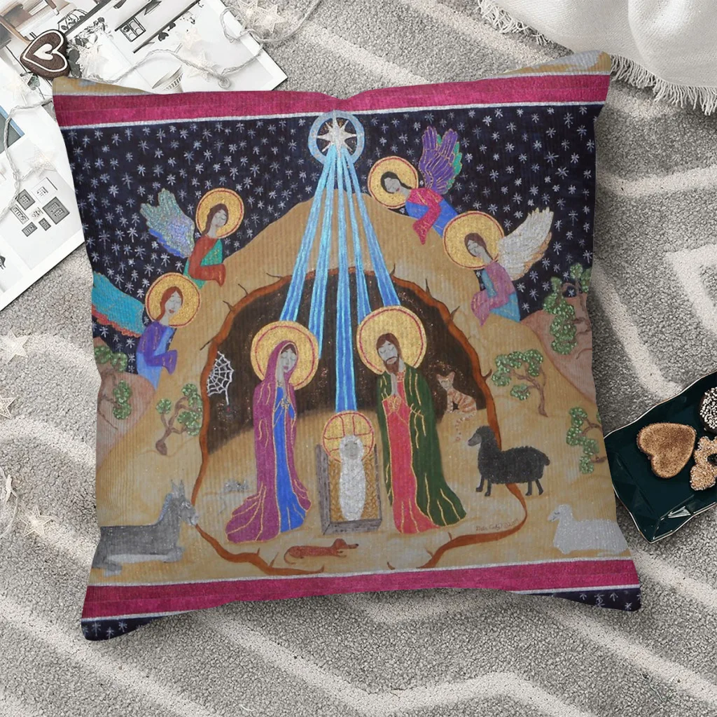 

Silent Night Nativity Throw Pillow Case Jesus Christ Nativity Backpack Coussin Covers DIY Printed Soft Chair Decor