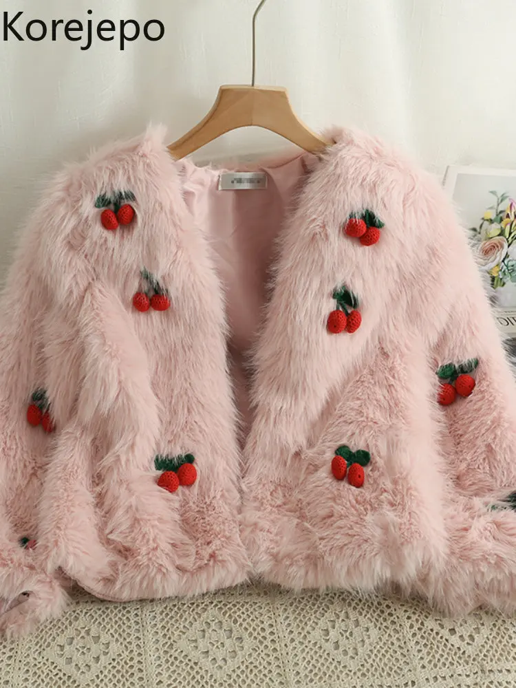 

Корейская Милая Короткая куртка в виде вишни, Женский утепленный красивый кардиган на осень и зиму, новинка 2022, маленькие ароматные универс...