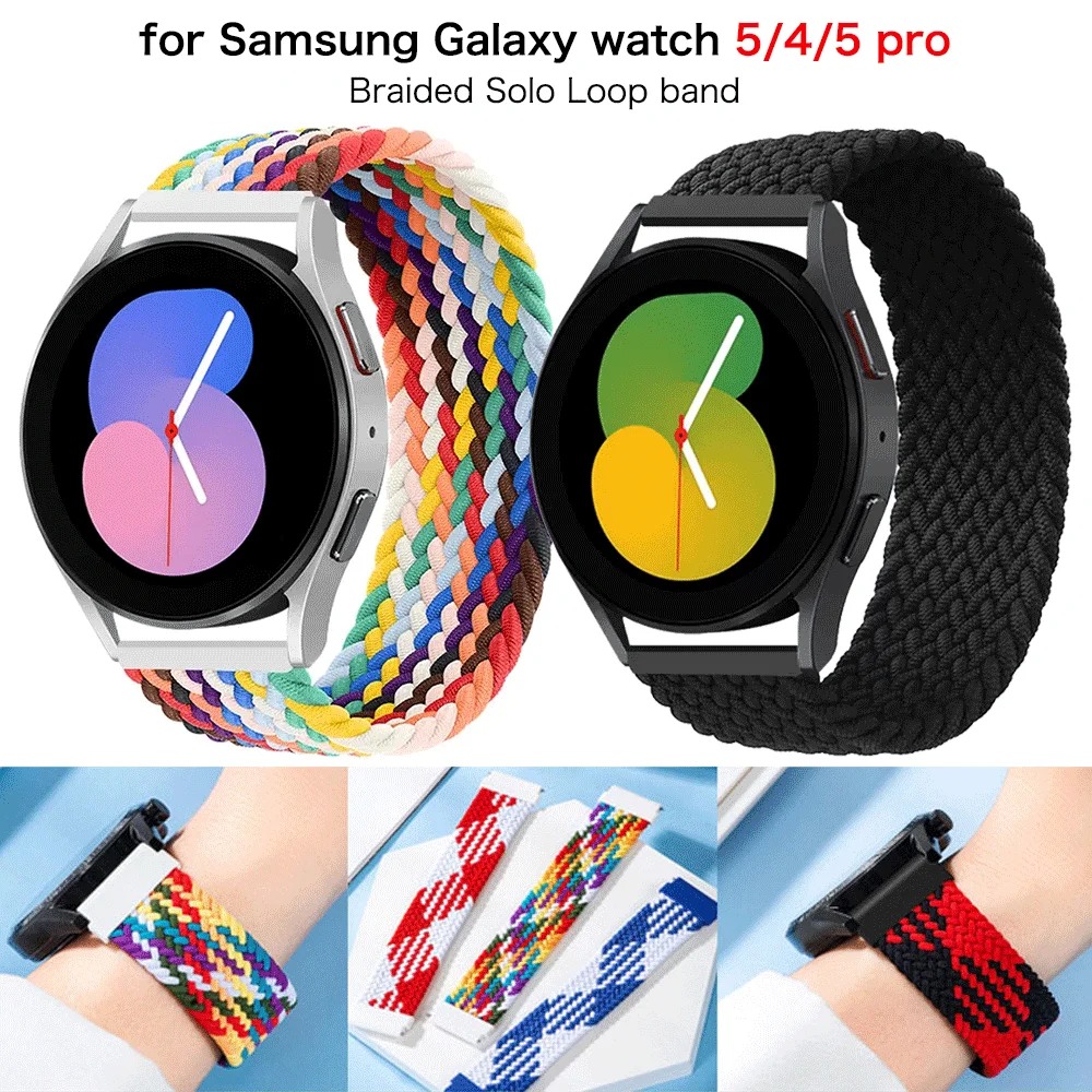 

Braided Solo Loop band for Samsung Galaxy watch 5/4 44mm 40mm/4 classic 42 46mm Watchband 22 20mm correa Galaxy 5 pro 45mm strap