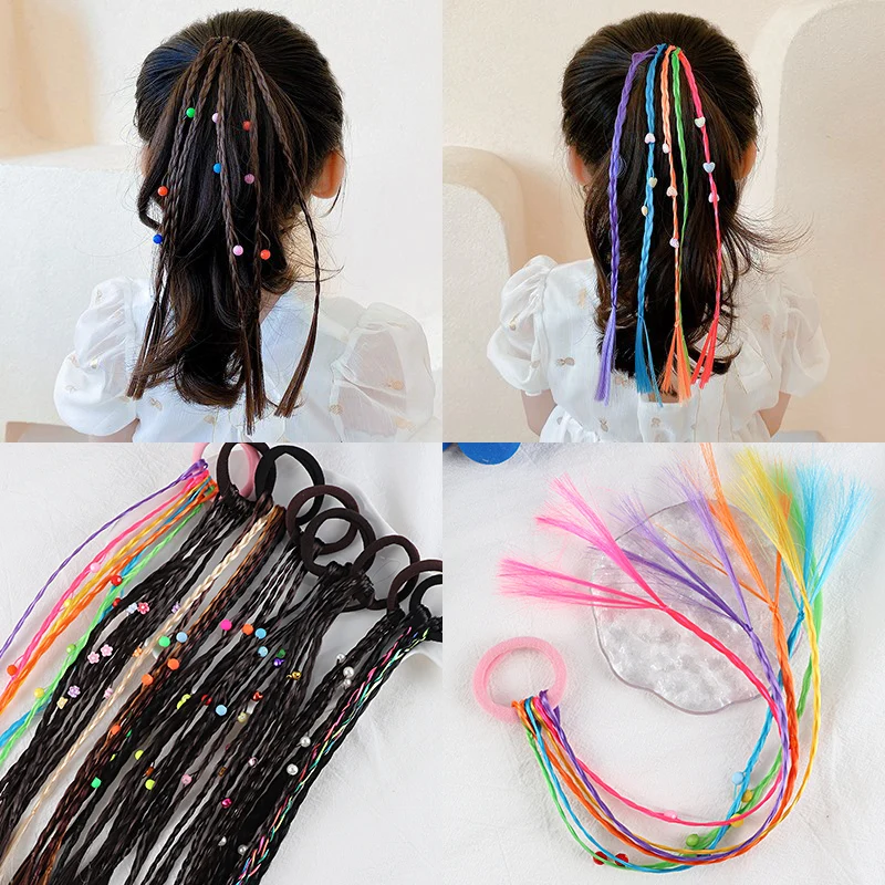 

32cm Colorful Hair Rope Color Elastic Rubber Band Hair Bands Girl Gradient Color Braid Ponytail Headbands Hair Accessories Gift