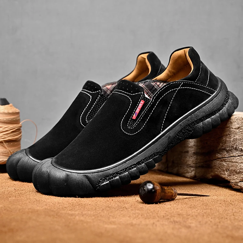 

Suede Leather Casual Shoes For Men Slip On Classic Hiking Sneakers Men Outdoor Shoes For Trekking Plus Size 38-44