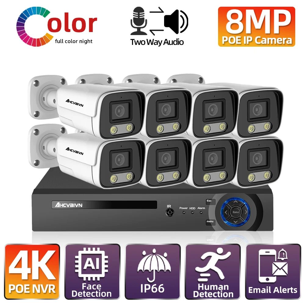 Продажа Комплект наружного видеорегистратора 4K, 8 каналов, 8 Мп, POE, сетевой видеорегистратор, 8 каналов, 4K, камера видеонаблюдения системы безопаснос...