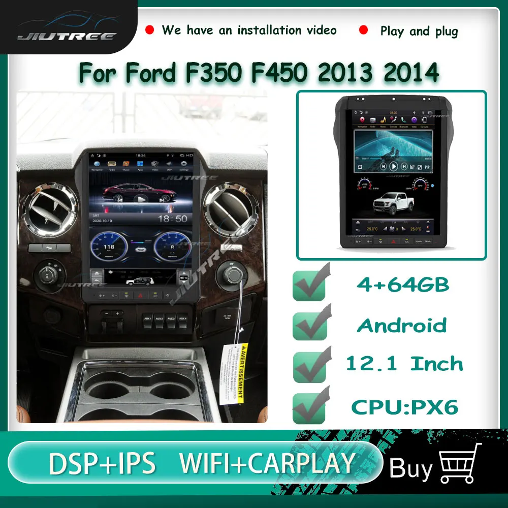 

Для Ford F350 F450 2013 2014 стерео видео мультимедиа PX6 12,1 дюймовый автомобильный радиоприемник Тесла головное устройство GPS навигация Carplay DVR